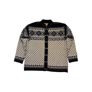 Dale of Norway Blue Cream 100% Wool Fair Isle Snowflake Cardigan Sweater Size XL